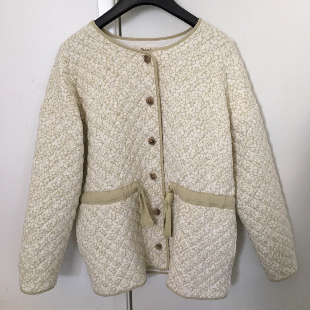 Madewell Quilted Jacquard Snap-Front Collarless Jacket in Daisy Blooms